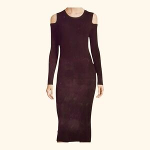Philosophy‎ Women's Midi Dress Burgundy Ribbed Open Shoulder Fitted NEW
